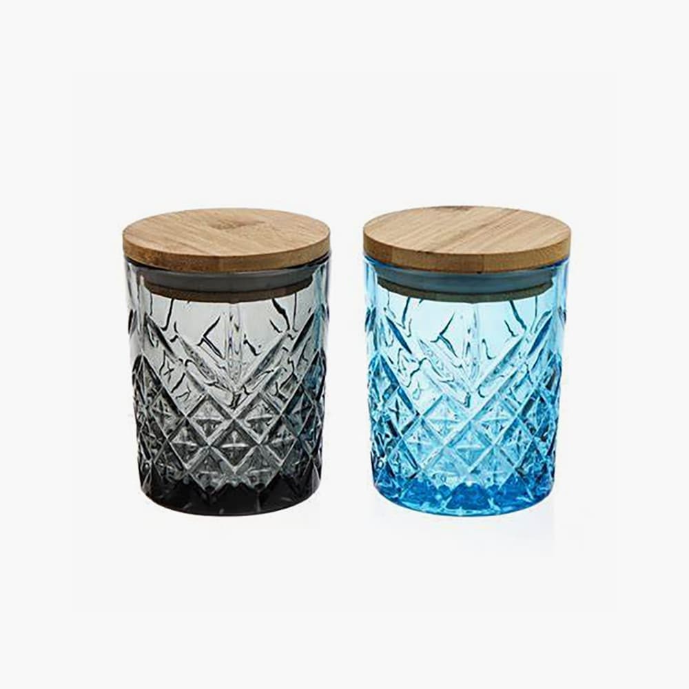Custom Modern 741ml glass candle jar with lid flower pattern