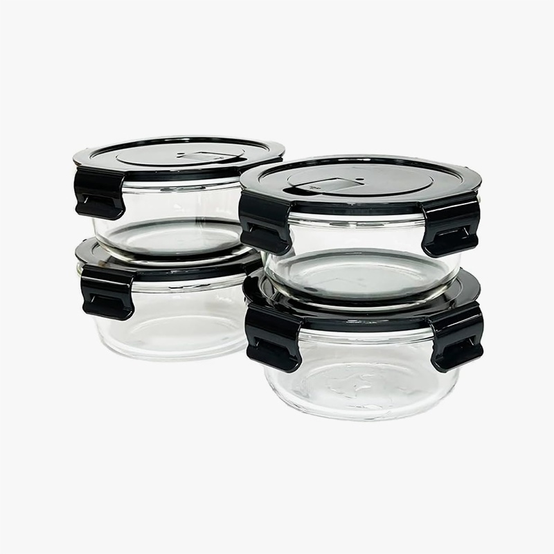 Feemio round glass food container design reference